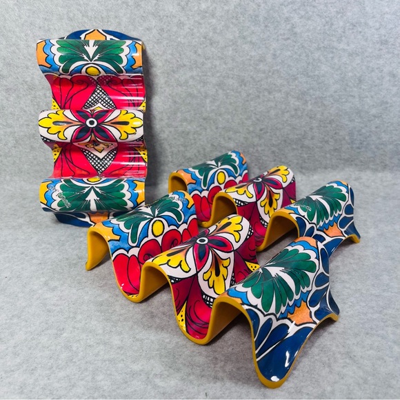 Taco Holder TACO Every Day is Taco Day Multicolor Set of 4 Dinner Serve Ware - Picture 3 of 8